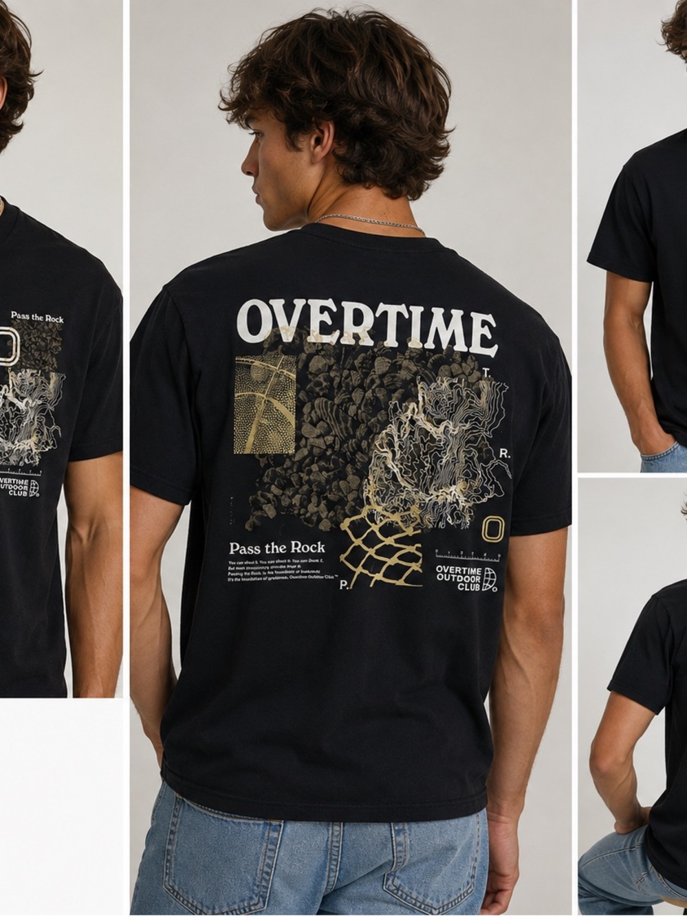 OVERTIME Outdoor Club “Pass the Rock” Graphic Tee – Size Small